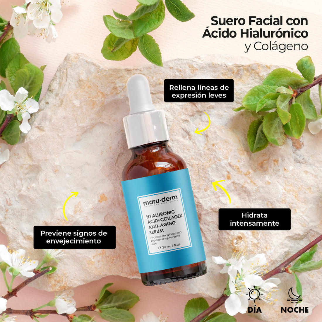 Sérum Facial Antiedad con Ácido Hialurónico Maruderm + Colágeno 30 ml