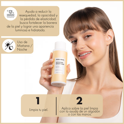Tónico iluminador hidratante con extracto de arroz - con ácido hialurónico y centella asiática 250 ml - Maruderm