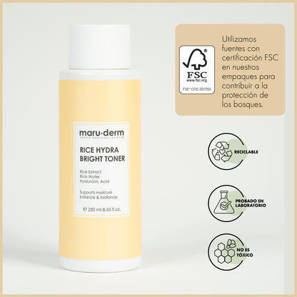 Tónico iluminador hidratante con extracto de arroz - con ácido hialurónico y centella asiática 250 ml - Maruderm