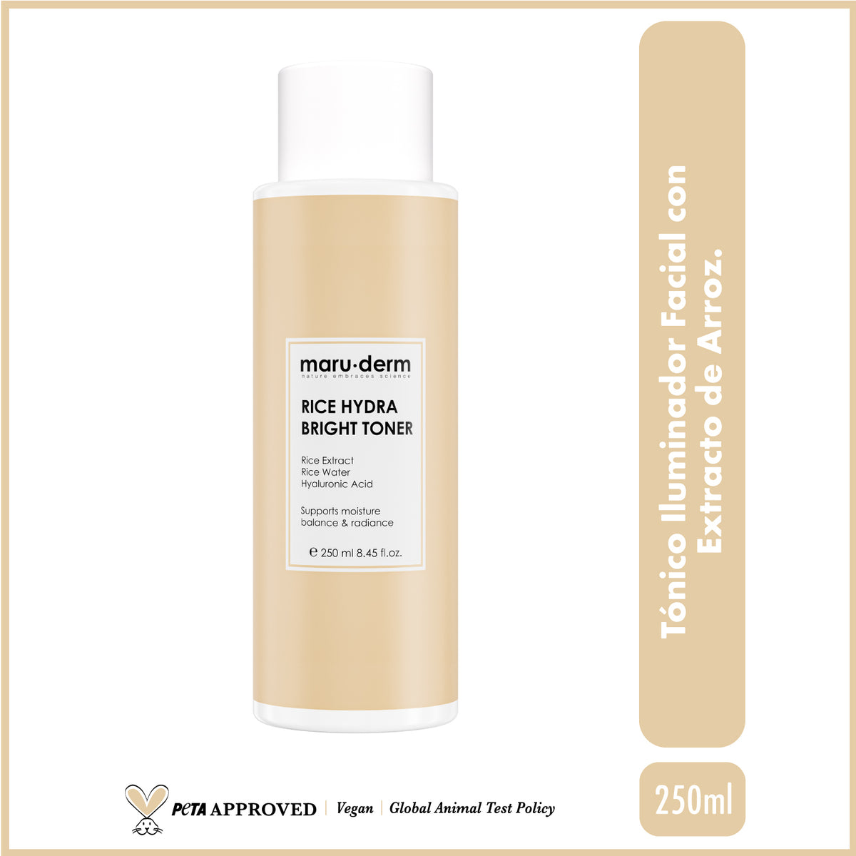 Tónico iluminador hidratante con extracto de arroz - con ácido hialurónico y centella asiática 250 ml - Maruderm