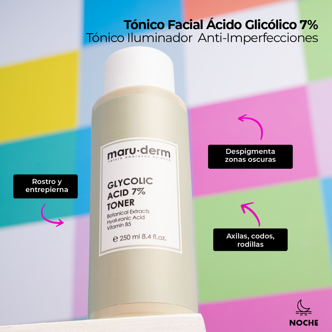 Tónico con ácido glicólico al 7% para unificar el tono de la piel Maruderm (250mL)