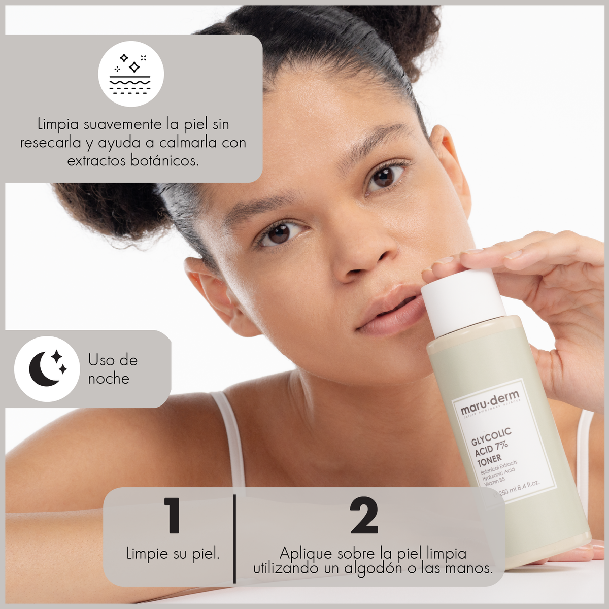 Tónico iluminador con ácido glicólico al 7% de Maruderm – Tónico AHA antimanchas y regenerador de la piel 250 ml