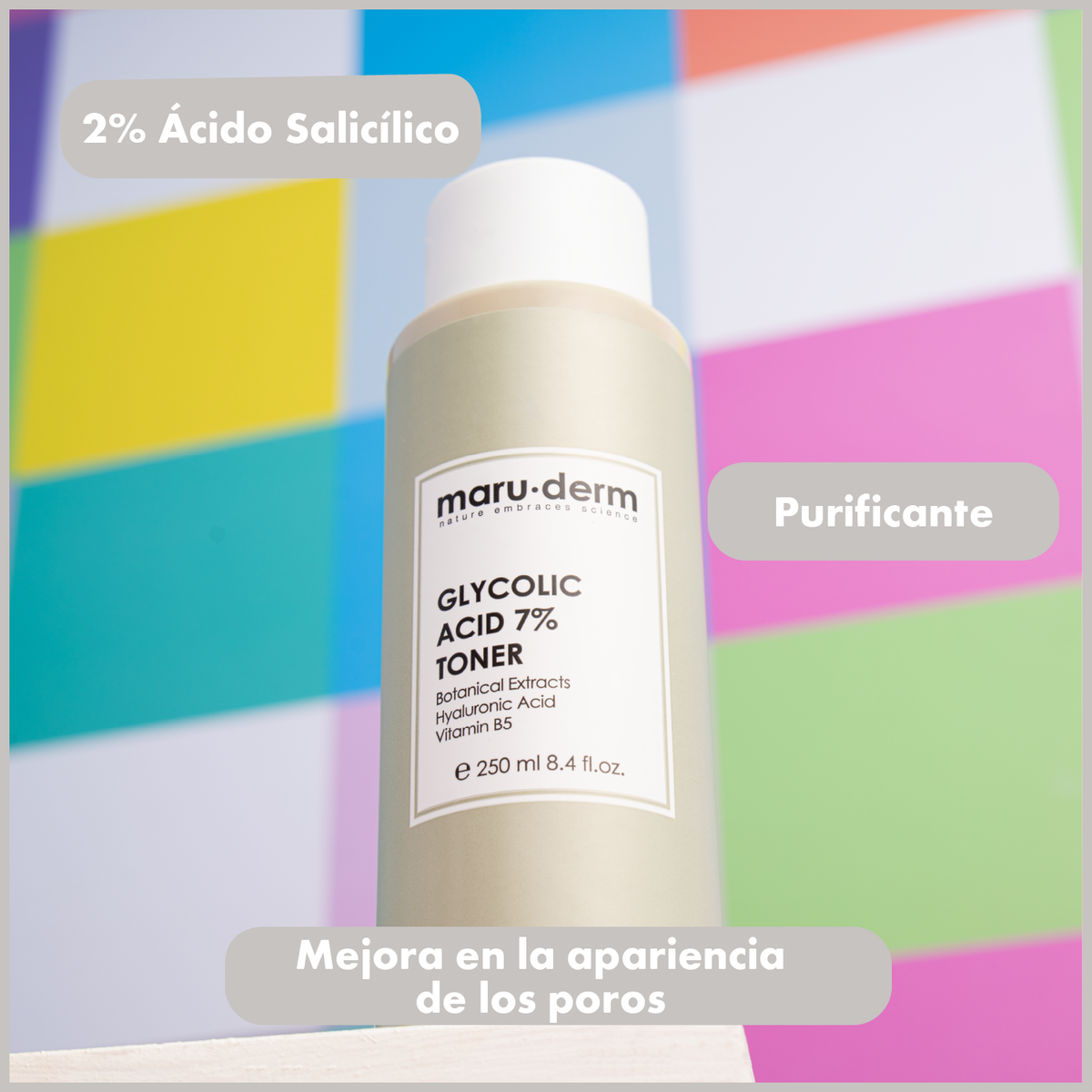 Tónico iluminador con ácido glicólico al 7% de Maruderm – Tónico AHA antimanchas y regenerador de la piel 250 ml