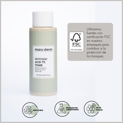 Tónico iluminador con ácido glicólico al 7% de Maruderm – Tónico AHA antimanchas y regenerador de la piel 250 ml