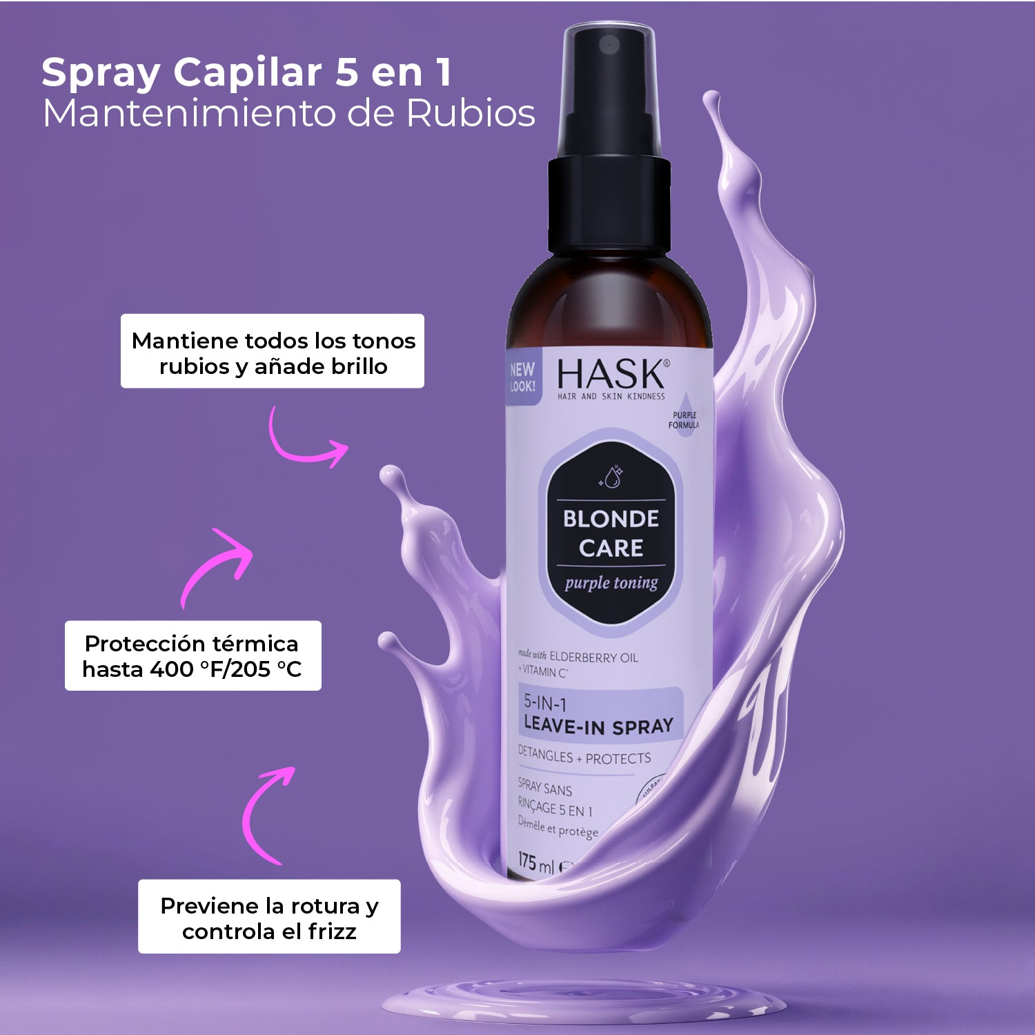 Termoprotector 5 en 1 Cuidado de Rubios HASK | Cosméticos en línea