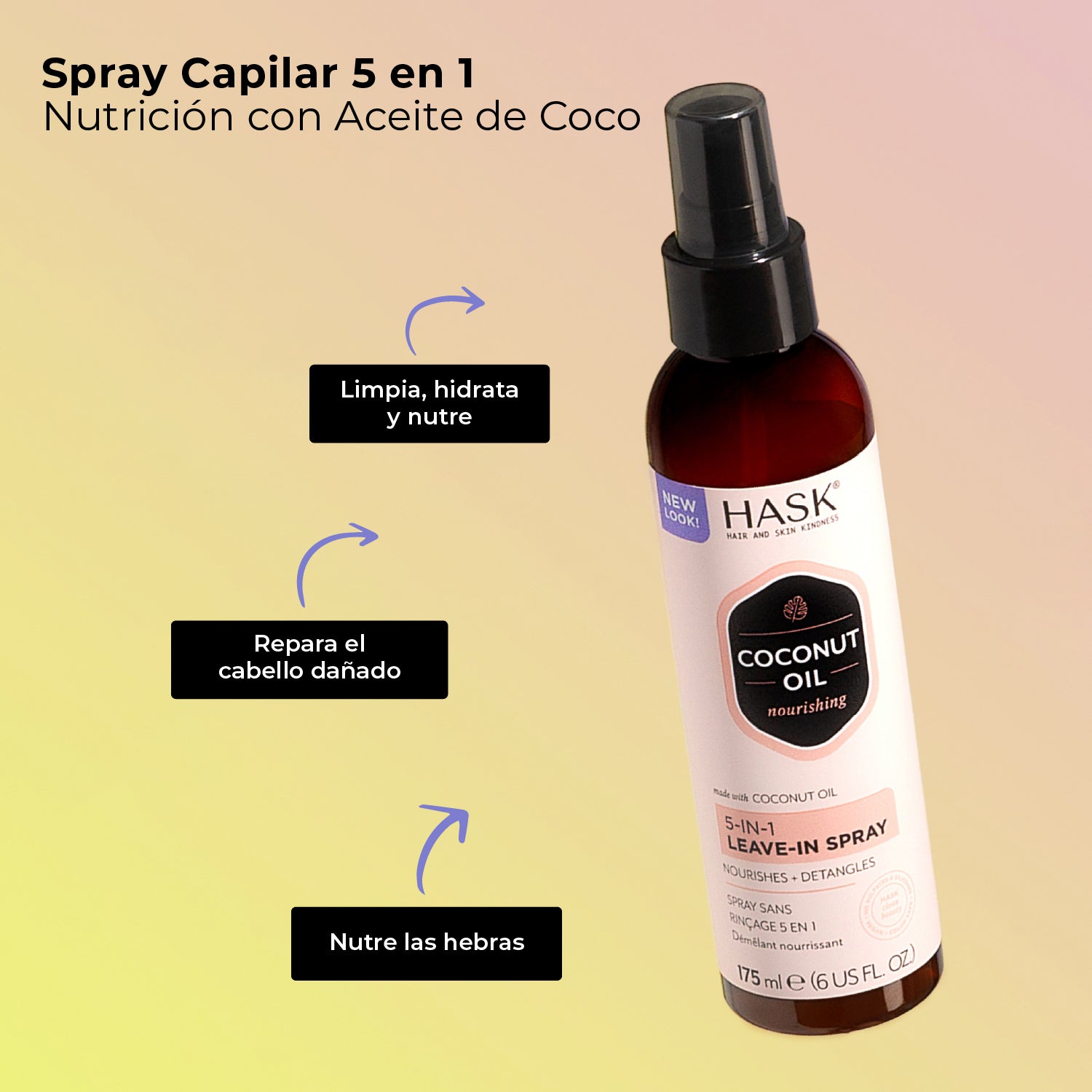 Termoprotector 5 en 1 con Aceite de Coconut y Monoi HASK | Cosméticos en línea