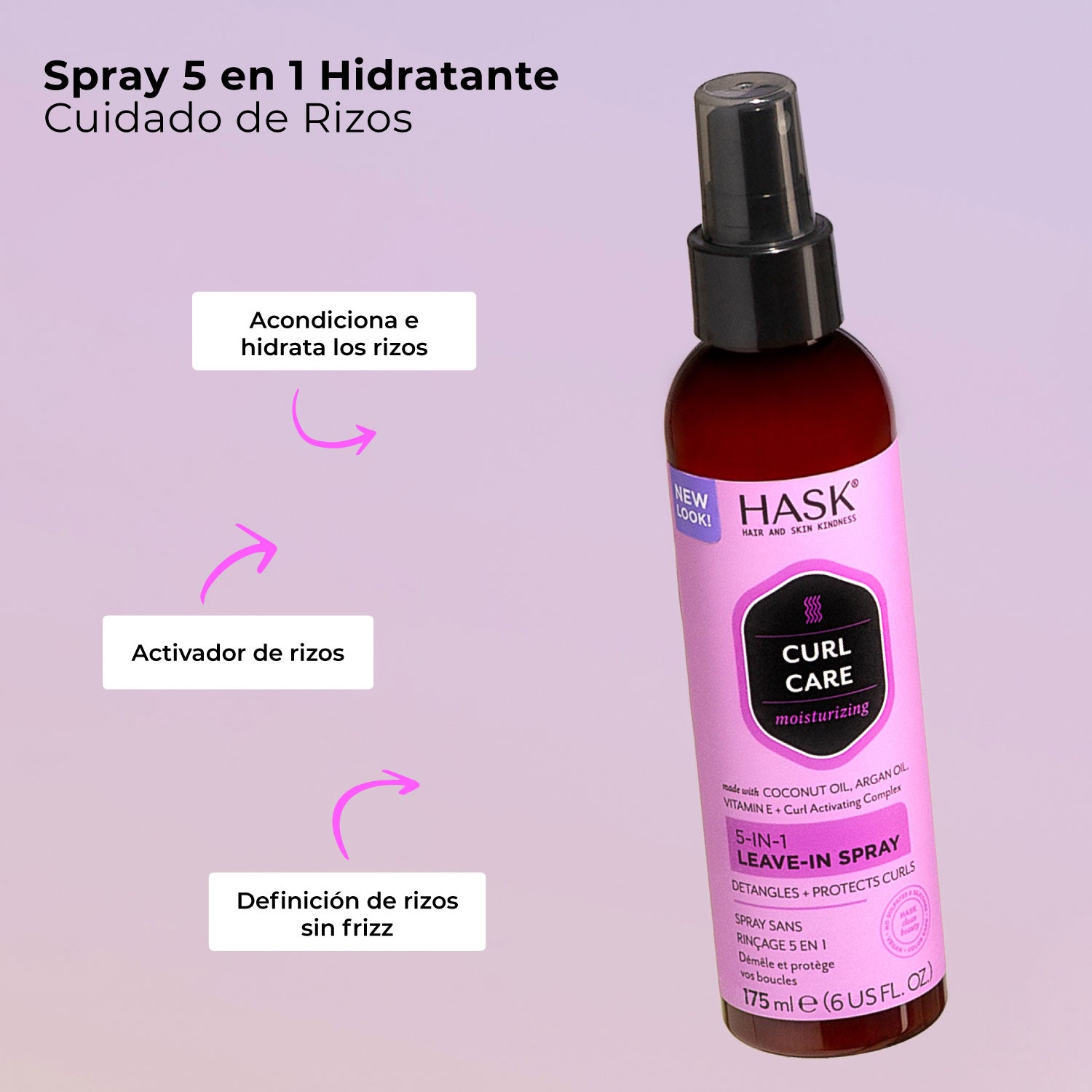 Spray sin Enjuague 5 en 1 Cuidado de Rizos HASK | Cosméticos en línea